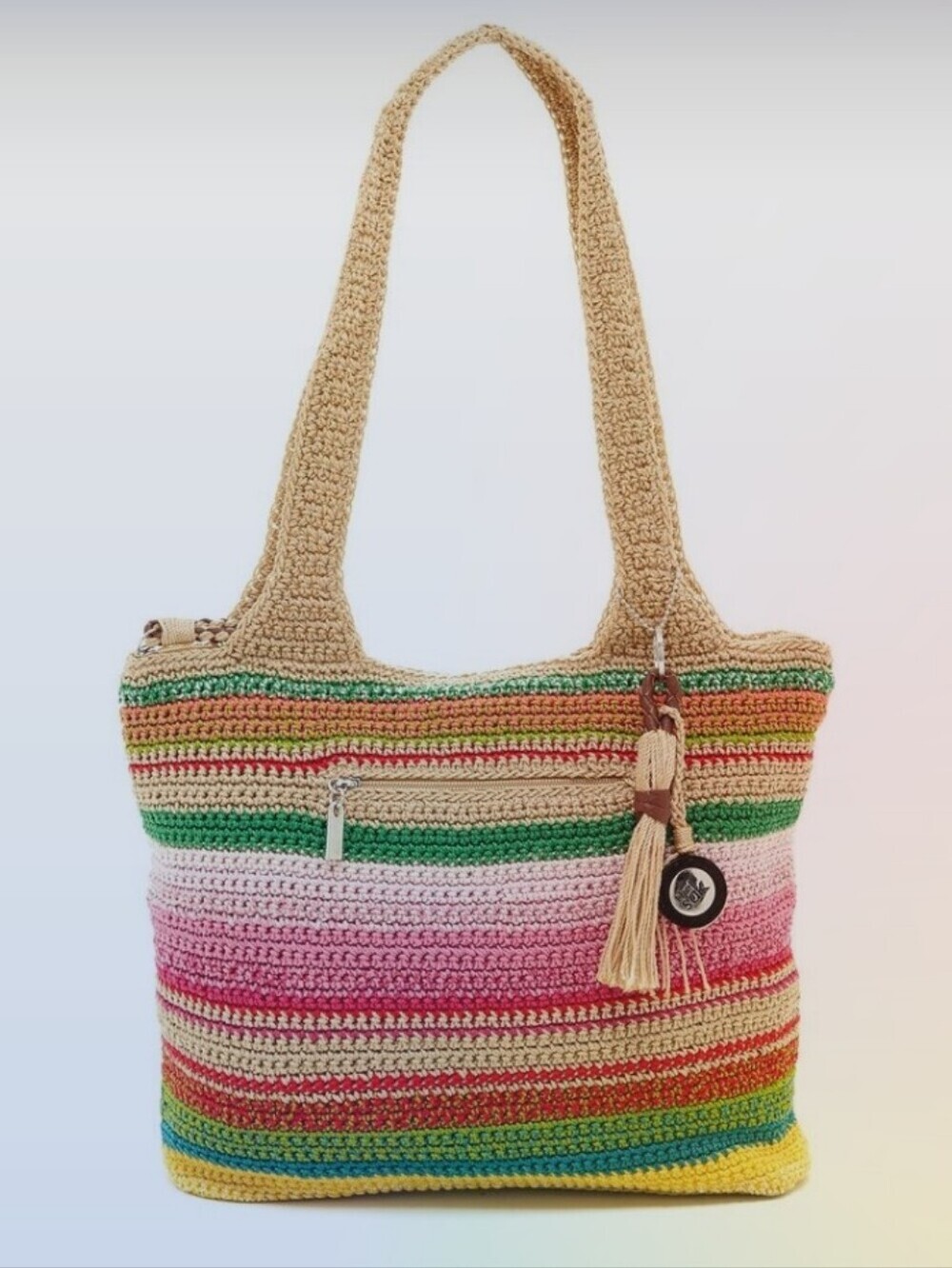 The Sak Handcrafted Multicolor Crochet Tote Bag with Tassel 12"x14"